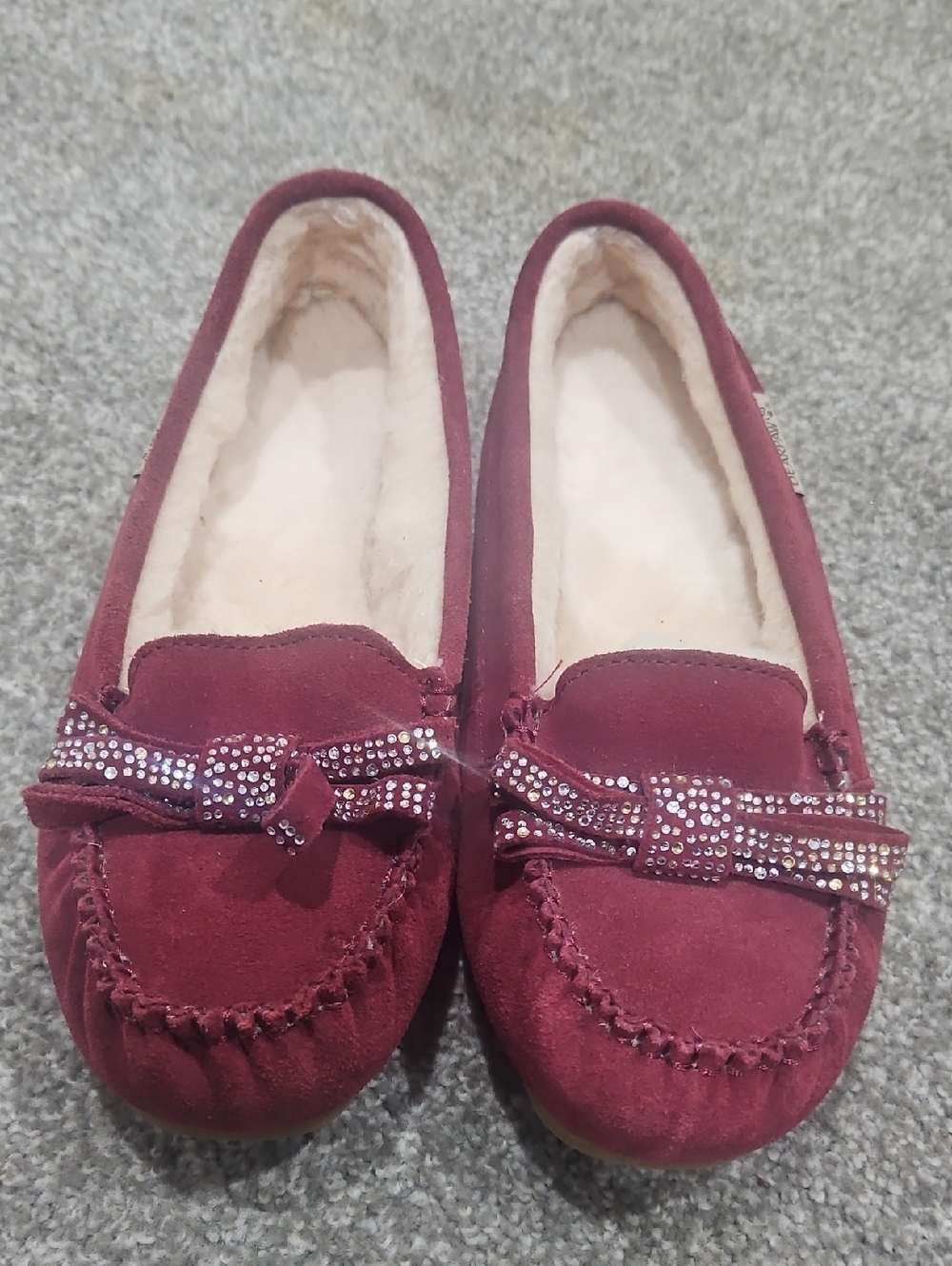 Bear Paw Rhinestone Bow Sheepskin Moccassin Slippers